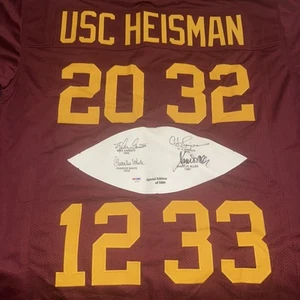 OJ Simpson,Marcus Allen,Charles White,Mike Garrett Signed USC Heisman Jersey PSA - Picture 1 of 3