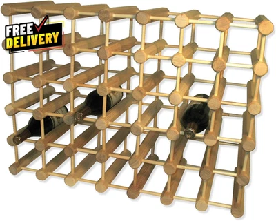 Ash Wood Modular Stackable Wine Rack Storage Holder with Natural Pins 40 Bottle - Image 1 of 4