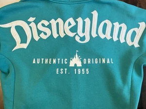 Disneyland Authentic Original Full Zip Hoodie Embroidered Spellout Teal Size S - Picture 1 of 5