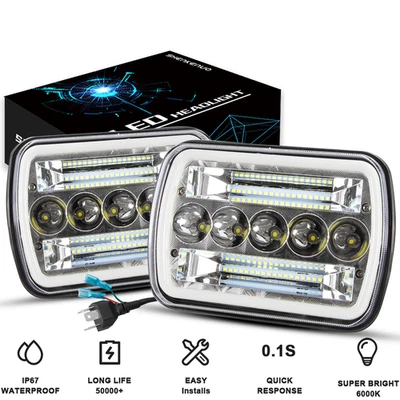 2pcs 7x6" inch LED Headlight Hi-Lo Beam Halo DRL For AE86 Supra MR2 Celica KE70' - image 1 of 4