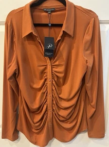 Adrianna PAPELL Langarmbluse mit geraffter Vorderseite - zimtfarben - Lg - neu mit Etikett - Bild 1 von 6