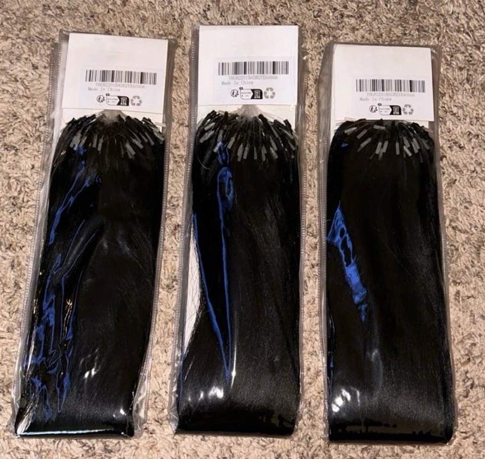 NUEVAS Extensiones de Cabello Micro Lazo de Silicona Negro Suave 22” Cabeza Completa Foto 1 de 4