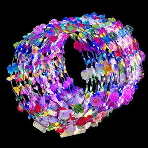 50 Pcs LED Flower Crowns Headbands,Flower Crowns for Women,Mardi Gras Light up H - Picture 1 of 12