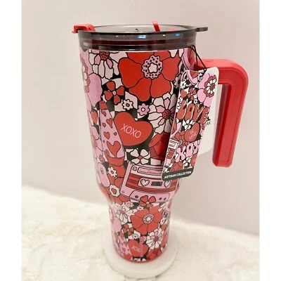 2024 Hydrapeak 40oz VALENTINES Groovy Candy Hearts Floral Vermelho Rosa Copo Novo com etiquetas - Imagem 1 de 4