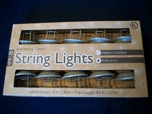 New! EVERLASTIN GLOW STRING LIGHTS INDOOR/OUTDOOR 10 BULBS 6' LENGTH LANTERNS - Picture 1 of 4