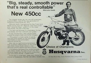 1972 Husqvarna 450 Original Motorcycle Print Ad Malcolm Smith - Picture 1 of 1