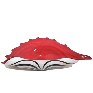 Murano Style Art Glass Conch Shell Console Bowl Zebra Stripes Red, Black & White - Picture 1 of 12
