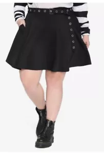Hot Topic Womens Black Skater Skirt With Grommet Belt Size 1/ 1X - Picture 1 of 6