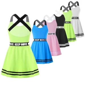 Kid Girls Tennis Golf Dress Outfit Sports Tank Short Dress Athletic Active-wear - Picture 1 of 46