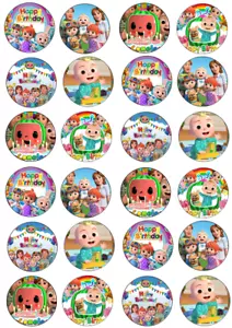 24 Large COCOMELON Edible Wafer Paper Cupcake Toppers Birthday Party Decoration - Picture 1 of 1