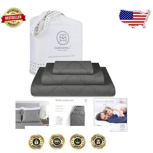 Dark Grey Cotton Twin Sheet Set with Elegant Damask Design & 16” Deep Pocket - Picture 1 of 9