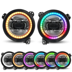 RGB Halo 9" LED Headlights For Jeep Wrangler JL JLU Gladiator JT 2018-2022 2023 - Picture 1 of 9