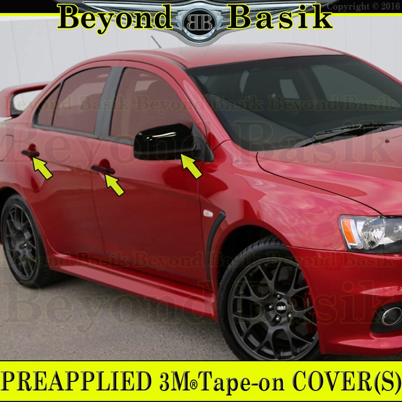 2008-2014 Mitsubishi Lancer GLOSS BLACK Door Handle COVERS W/SMK+Mirror Overlays - Image 1 of 4