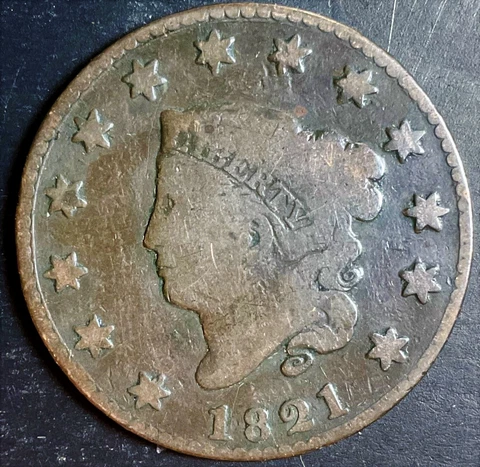 1821 Coronet Head Large Cent rare old colonial coin great collectible d477 Cover