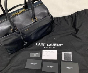 Saint Laurent Duffle 6 Leather Boston Bag 2way Handbag Black Gold Used - Picture 1 of 9