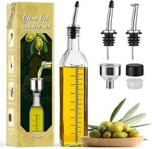 Glass Olive Oil Bottle Dispenser With Spouts Oil Cruet With Pourers And Funnel - Picture 1 of 8