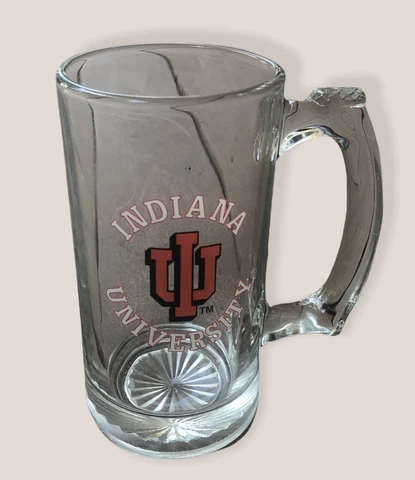 Indiana University “The Hoosiers” Tall Clear Glass Mug With Red & White Letters Cover