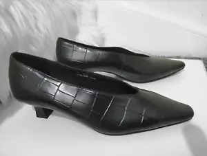 M&S Leather Shoes Black Faux Crocodile Insolia Heels Size 5 1/2 - Picture 1 of 10
