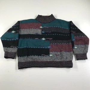 Vintage Peruvian Connection Mens Large Sweater Merino Wool Blue Gray Red Purple - Picture 1 of 10
