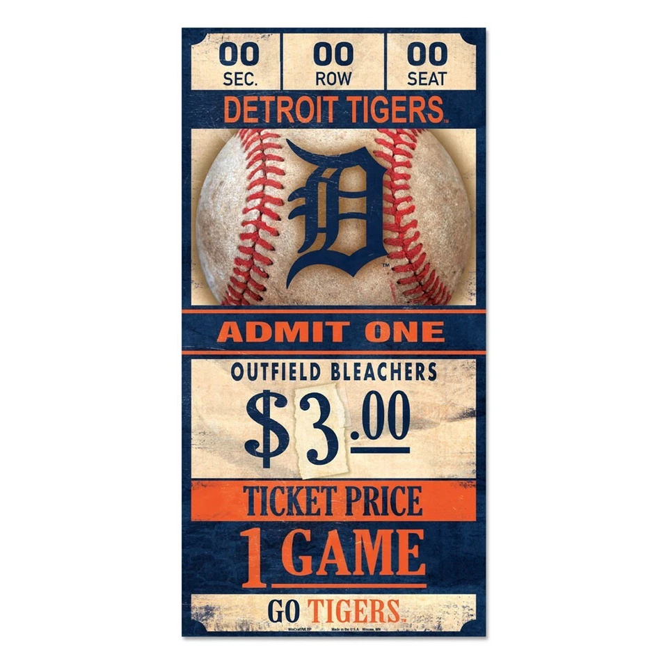 DETROIT TIGERS GO TIGERS GAME TICKET ADMIT ONE WOOD SIGN 6"X12'' WINCRAFT - Image 1 of 1