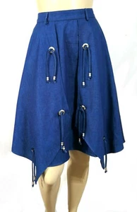 Vintage Denim Cotton Western Concho Fringe Chaps Look Skirt XS Sassa - Picture 1 of 7