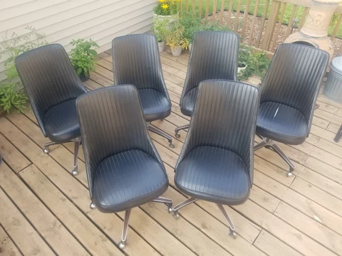 6 Vintage Rare Chromcraft Furniture | Steel + Vinyl Rolling Dining Chairs Cover