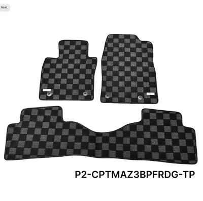 P2M Checkered Flag Race Front and Rear Carpet Floor Mats for Mazda 3 BP 19-24 - Image 1 of 4