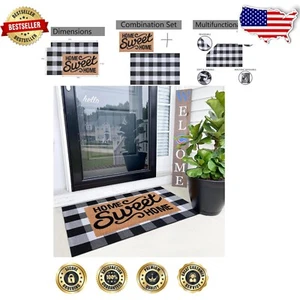28x43 Inches Buffalo Plaid Rug with 100% Coir Welcome Mat - Indoor/Outdoor Use - Picture 1 of 11