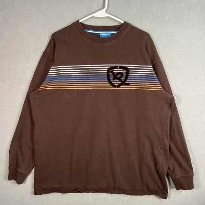 Vintage 90s Rocawear Stripe Logo T Shirt Adult XL Brown Long Sleeve Hip Hop Mens - Image 1 of 4
