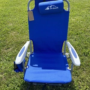 Backpack Beach Chair Folding Portable Chair Blue Solid Construction + Cup Holder - Picture 1 of 19