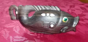 New Guinea Trobriand Isle's? Fish carving, Shell inlays approx 20cm - Picture 1 of 7