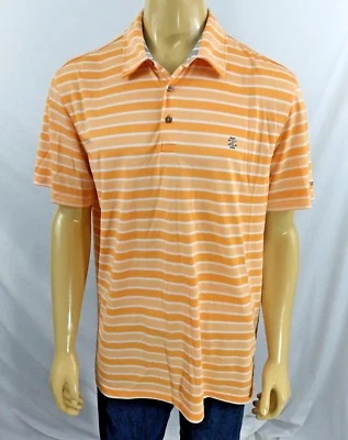 IZOD 高尔夫 POLO 衬衫 SS 男式 XL 橙色白色条纹运动灰色领全新无标签 — 第 1/4 张图片