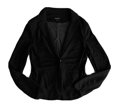 Bebe Sport 女式针织西装外套,尺寸 L,肩垫弹力黑色 — 第 1/4 张图片