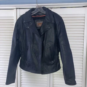 Beautiful Unik Ultra Womens Sz L Black Leather Zip Up Moto Biker Jacket - Picture 1 of 12