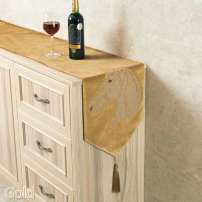 Velvet Diamante Tassels Table Runner Bed Runner Home Art Decor Horse Pattern New - Image 1 of 4