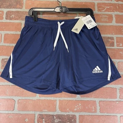 Adidas Women Team Issue Knit Shorts Navy Blue White Size Medium NWT $35 MSRP - Image 1 of 4
