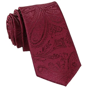Nueva corbata delgada tejida de poliéster para hombre 2,5" solo cachemira borgoña formal - Imagen 1 de 2