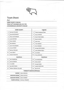 Teamsheet - Derby County v Chelsea PL2 3/12/21 - Picture 1 of 1