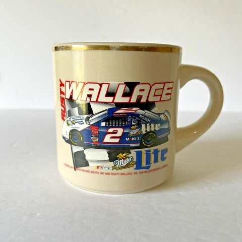 NASCAR Rusty Wallace #2 Miller Lite Car Graphic Coffee Mug Gold Trim Cover