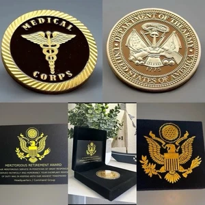 US ARMY MEDICAL CORPS Challenge Coin With Velvet Case Retirement Award - Picture 1 of 9