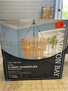 Hampton Bay Hailee 3-Light Basket Hanging Pendant Black Natural Weave Shade - Picture 1 of 6