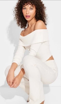 Pantalones acampanados acanalados Wild Fable blanco roto para mujer S Foto 1 de 4