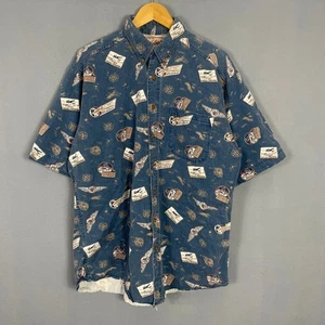 Camisa Woolrich Vintage Hecha en EE. UU. Para Hombre L Grande Azul Estampado Gráfico Manga Corta - Imagen 1 de 13
