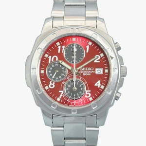 Seiko SND495P Herren Silber Quarz Chronograph rotes Zifferblatt Reverse Import Uhr 50M - Bild 1 von 5