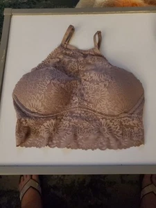 PINK Victorias Secret Medium Pushup Lace Bralette Bra Beige Floral Lace - Picture 1 of 11