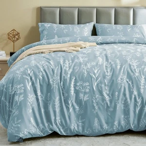 Bettbezug Queen Size, Wende Blumen Mineralblau Bettbezug Set mit Z... - Bild 1 von 7