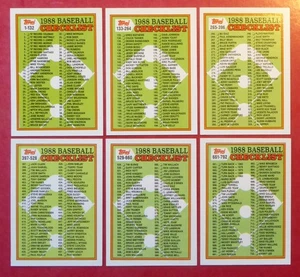 1988 Topps Checklists Complete Set of 6 - #121, 253, 373, 528, 646 & #776  NM - Picture 1 of 2
