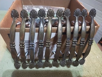Vintage Lot of 10 Drawer Pulls Antique Brass Cabinet Door Handles 5.5" Patina - Image 1 of 4