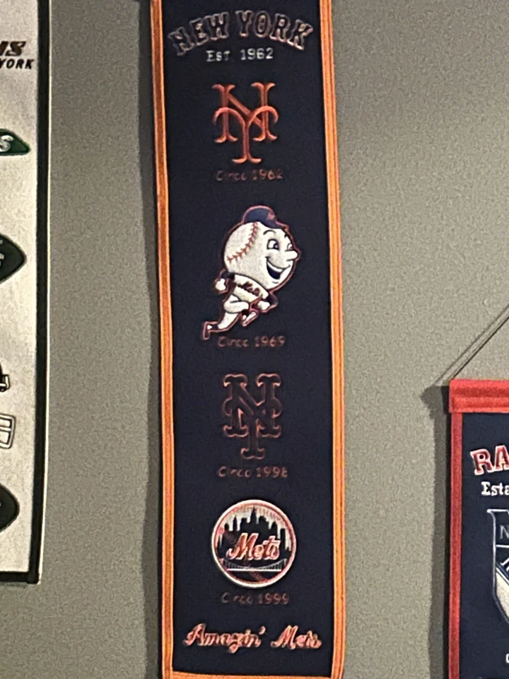 Баннер New York Mets MLB Heritage вышитый шерстяной 8 дюймов x 32 дюйма - Изображение 1 из 1