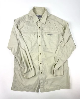 Men's Hook & Tackle Outdoor Fishing Sport Shirt- Long Sleeve- Beige- Size M - Image 1 of 4
